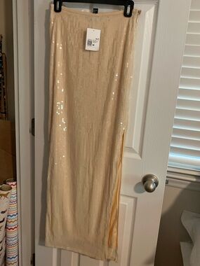 Forever 21 Champagne Sequin Maxi Skirt with Side Slit